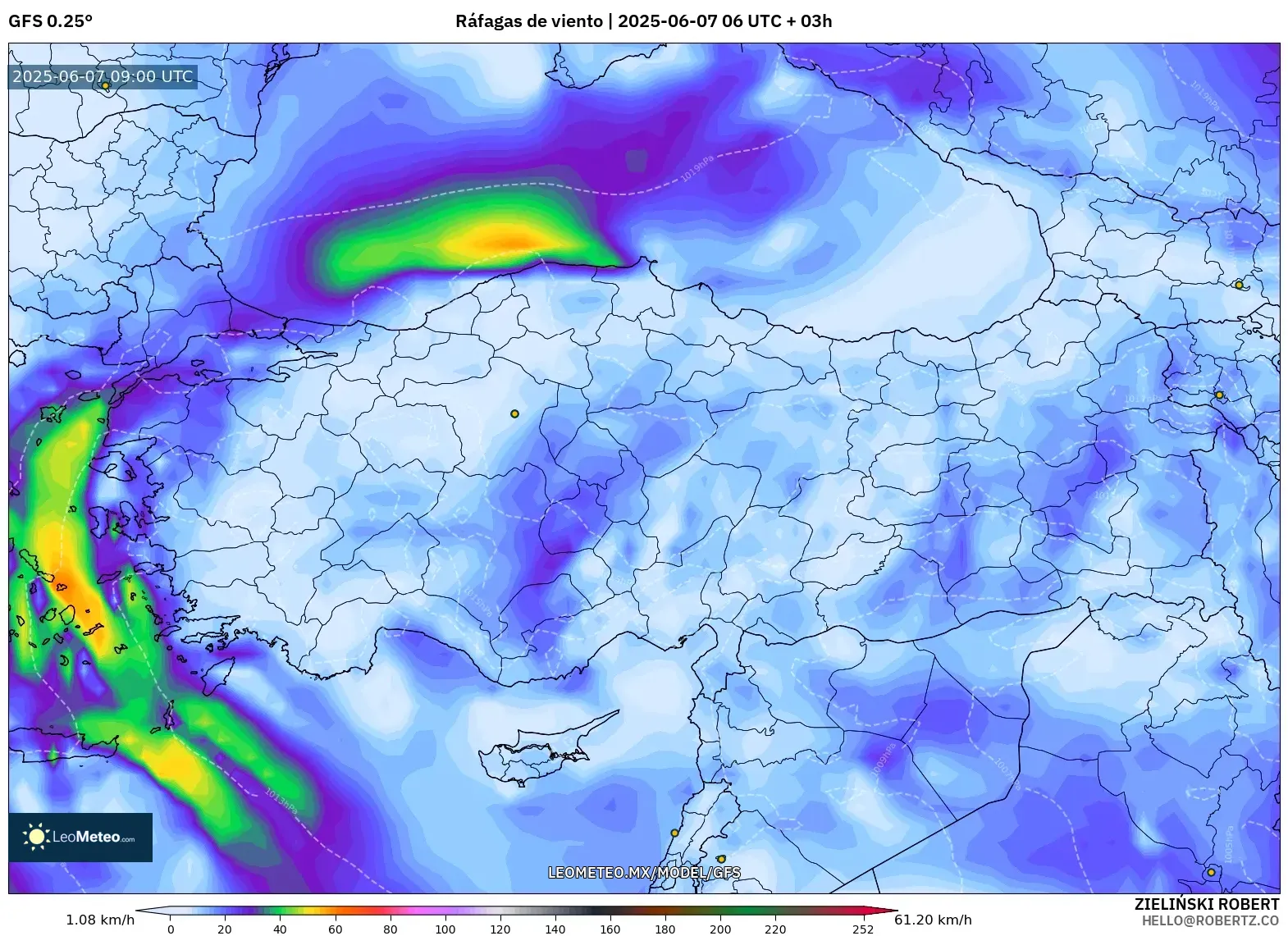 GFS model - Turquía, Ráfagas de viento GFS model - Turquía, Ráfagas de viento