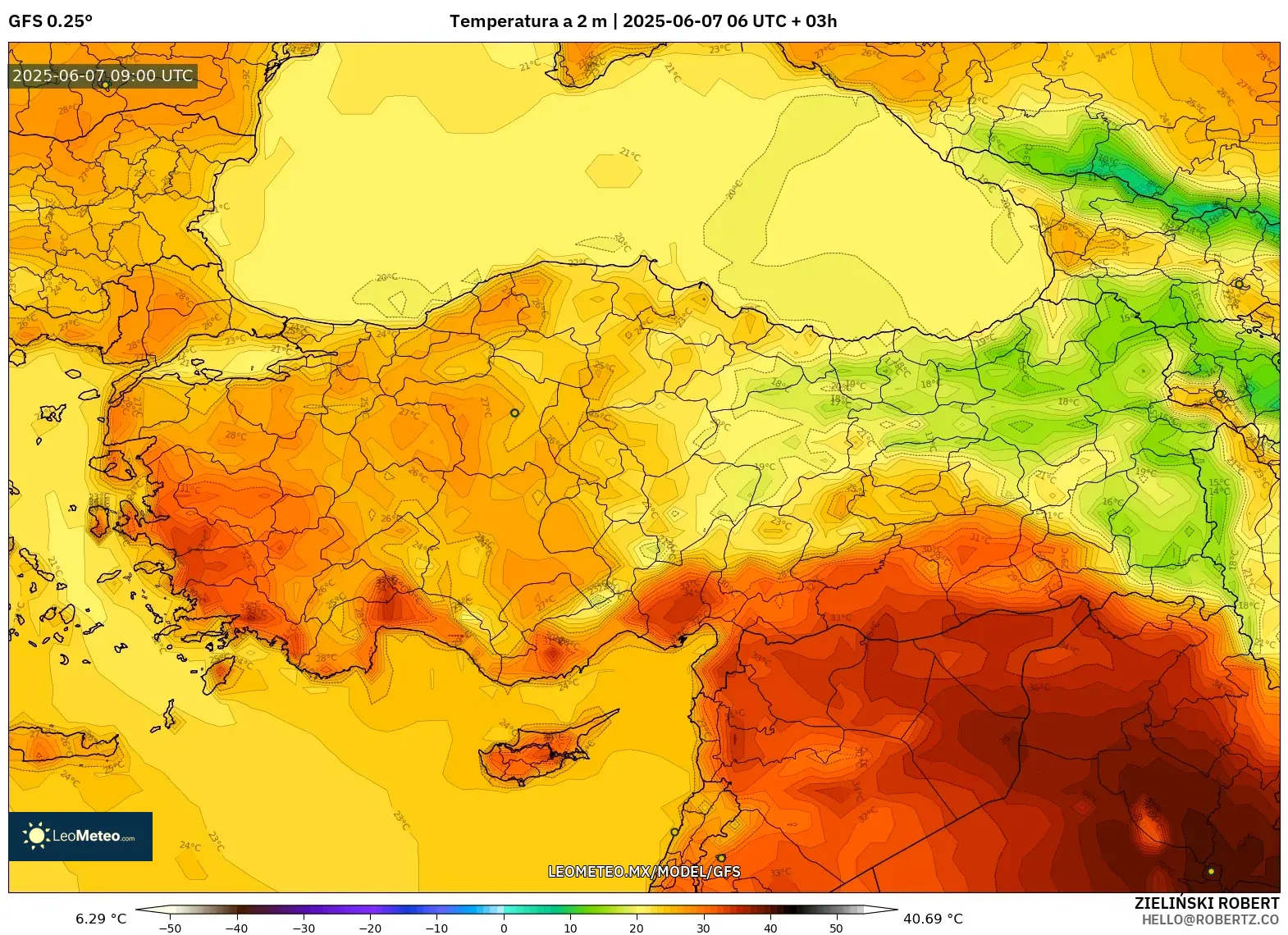 GFS model - Turquía, Temperatura a 2 m
