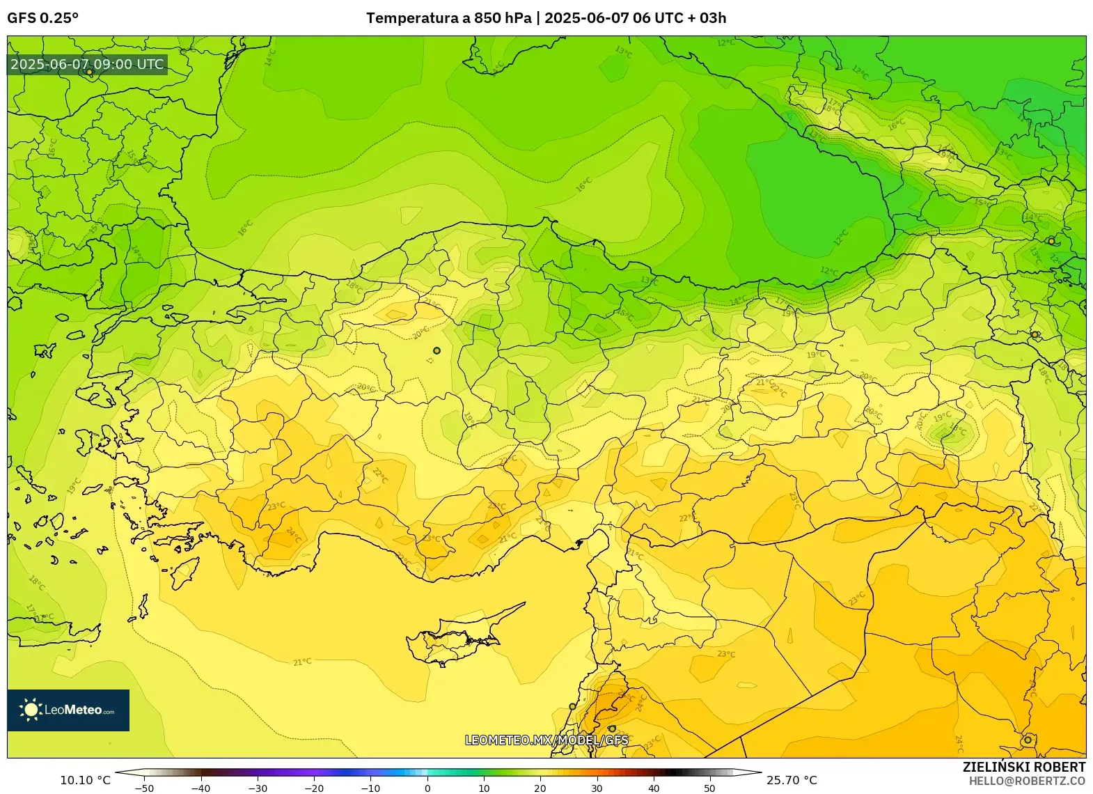 GFS model - Turquía, Temperatura a 850 hPa