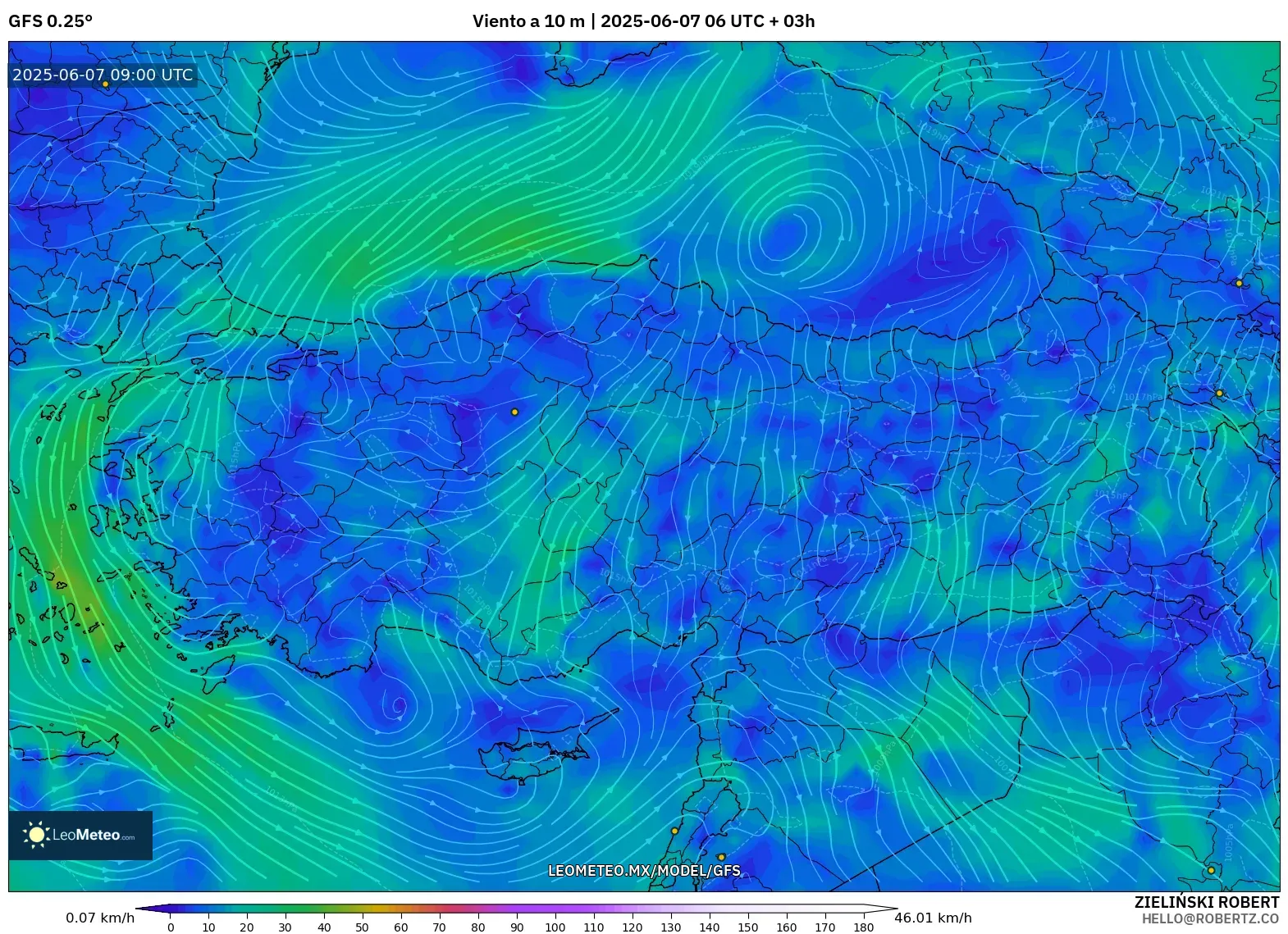 GFS model - Turquía, Viento a 10 m
