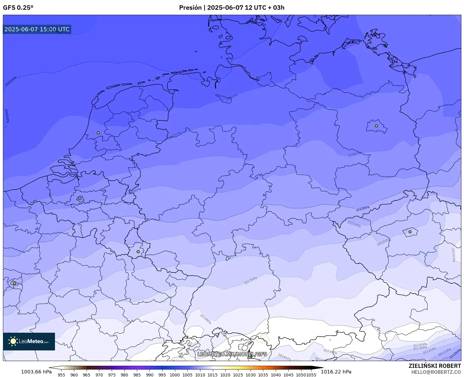 GFS model - Alemania, Presión GFS model - Alemania, Presión