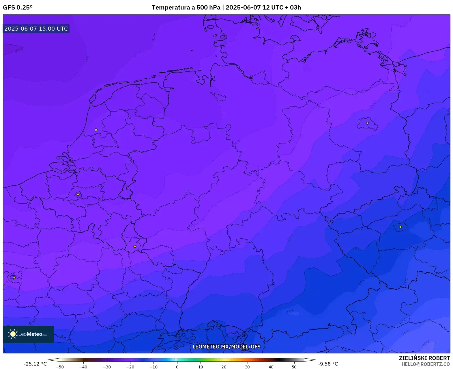 GFS model - Alemania, Temperatura a 500 hPa
