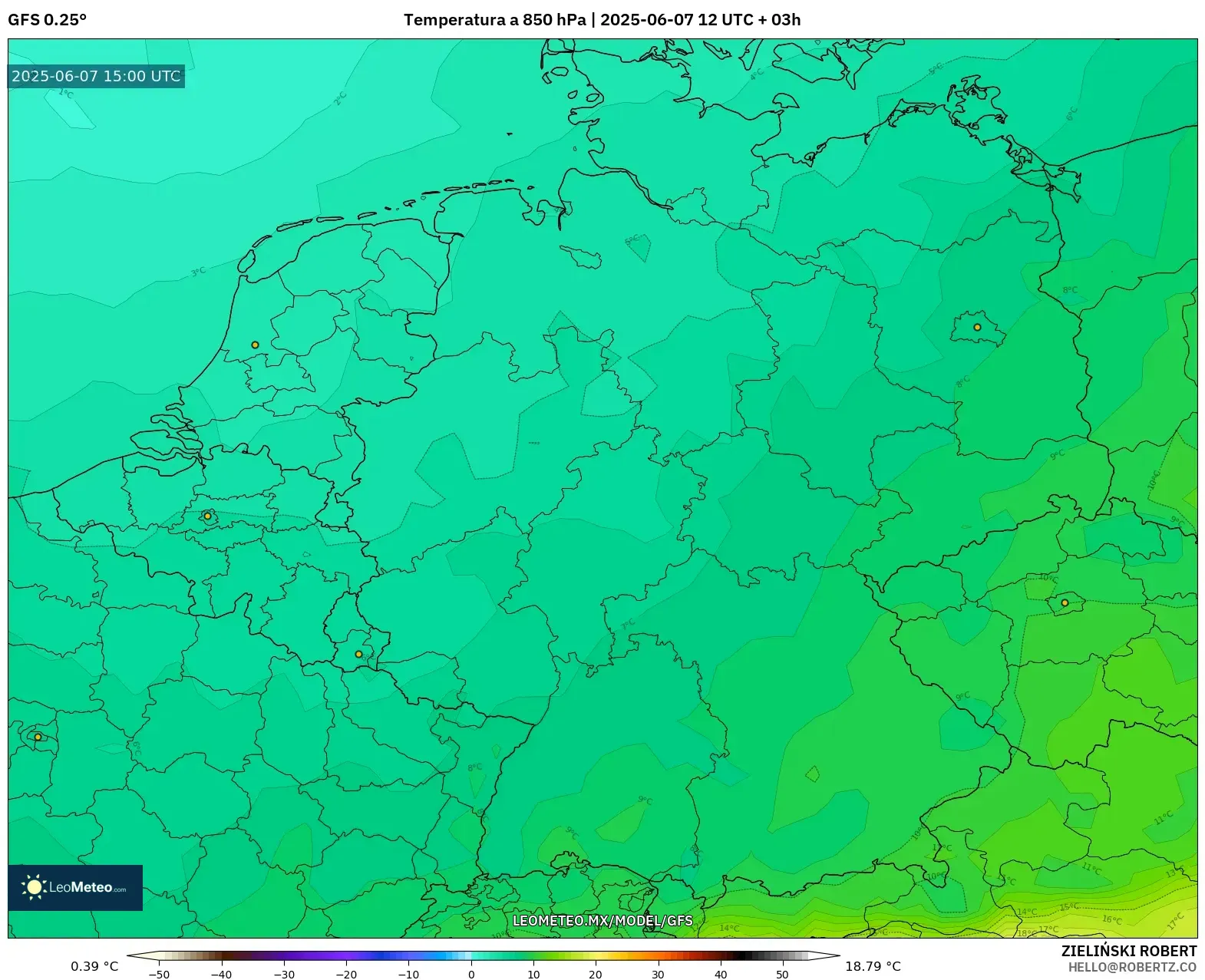 GFS model - Alemania, Temperatura a 850 hPa GFS model - Alemania, Temperatura a 850 hPa