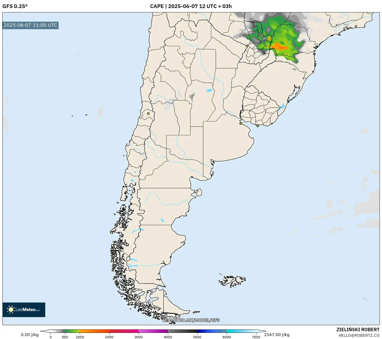 GFS model - Argentina, CAPE GFS model - Argentina, CAPE