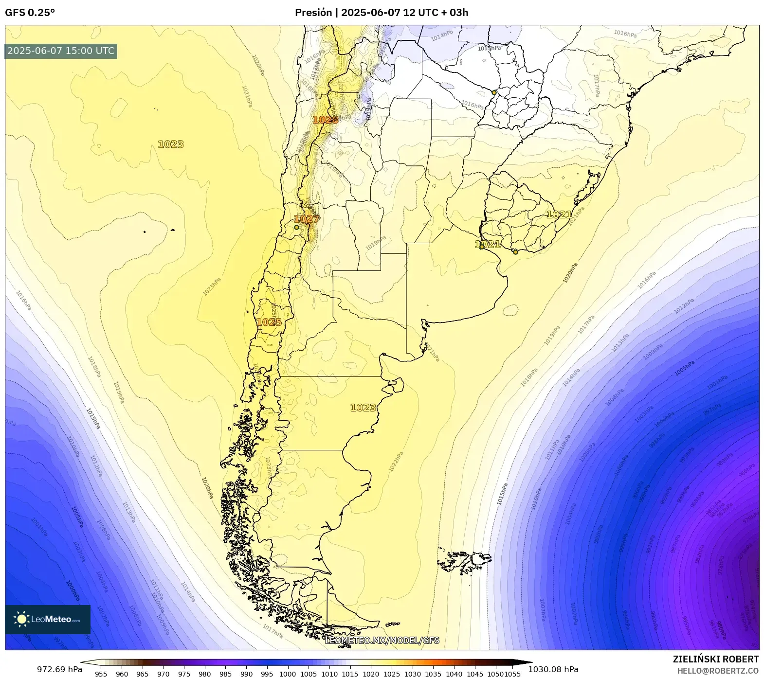 GFS model - Argentina, Presión GFS model - Argentina, Presión