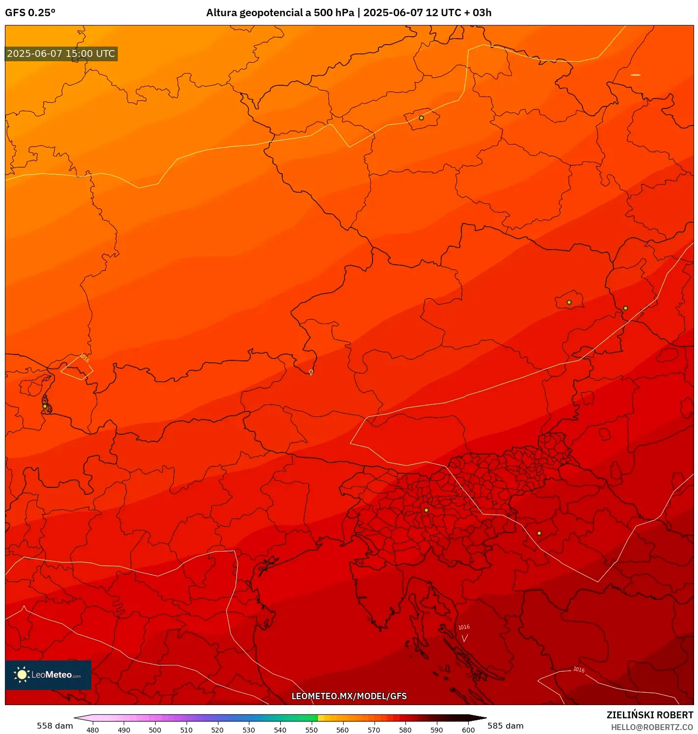 GFS model - Austria, Altura geopotencial a 500 hPa GFS model - Austria, Altura geopotencial a 500 hPa