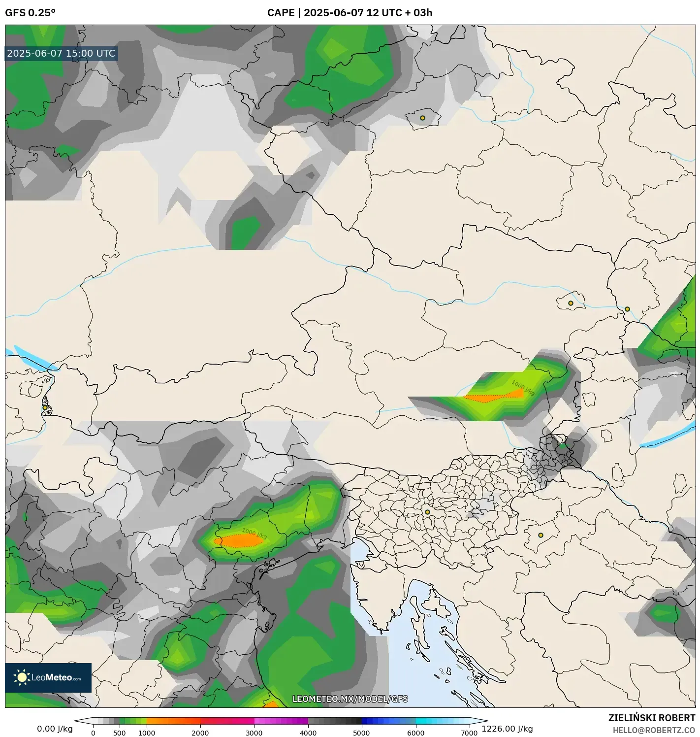 GFS model - Austria, CAPE GFS model - Austria, CAPE
