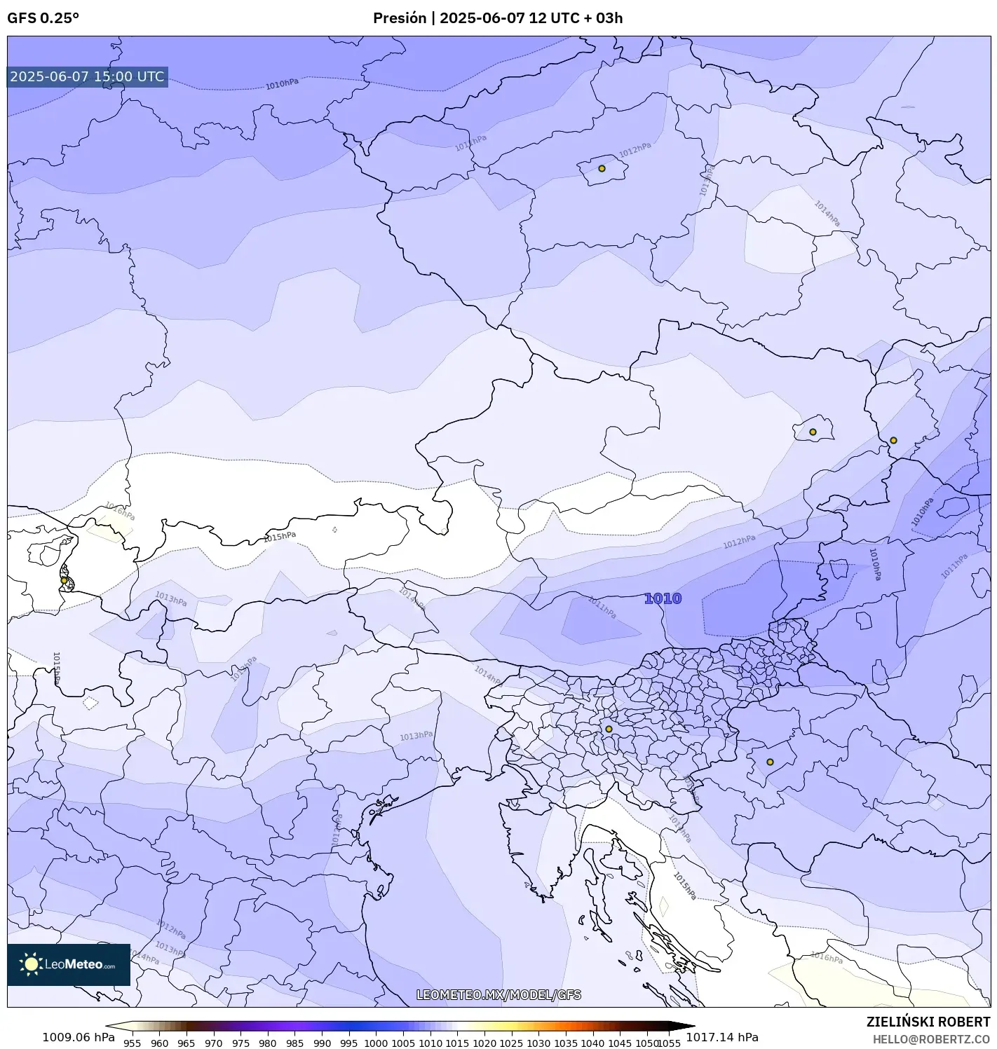 GFS model - Austria, Presión GFS model - Austria, Presión