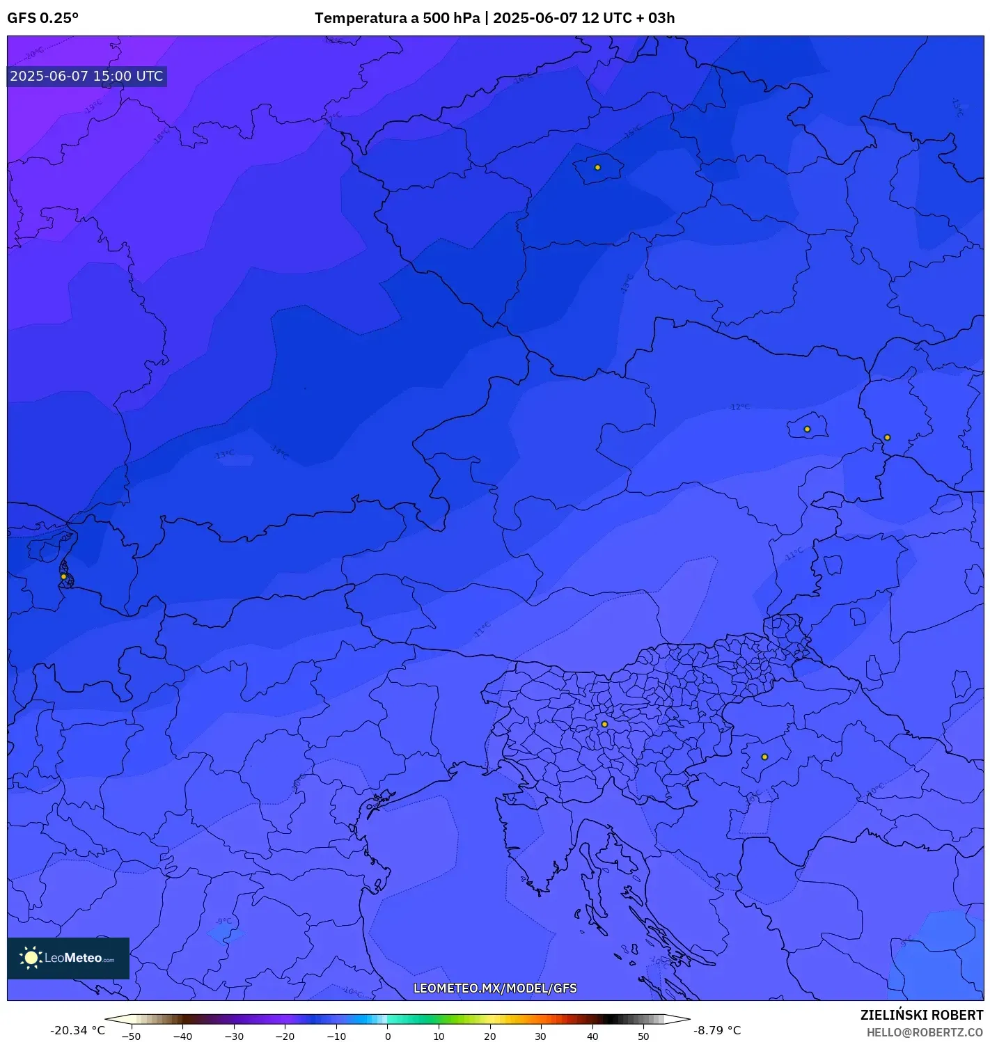 GFS model - Austria, Temperatura a 500 hPa GFS model - Austria, Temperatura a 500 hPa