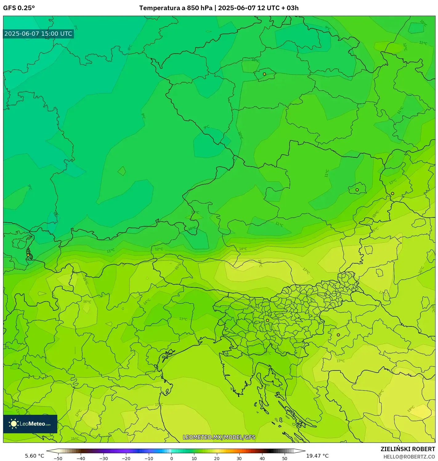 GFS model - Austria, Temperatura a 850 hPa GFS model - Austria, Temperatura a 850 hPa