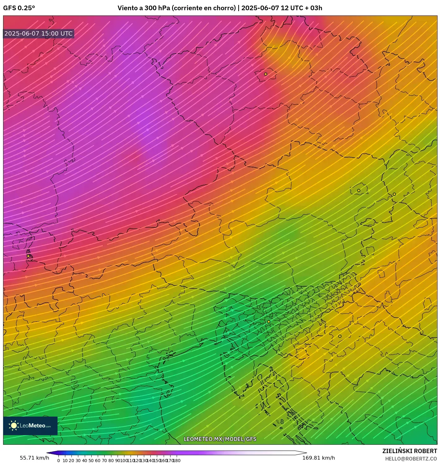 GFS model - Austria, Viento a 300 hPa (corriente en chorro) GFS model - Austria, Viento a 300 hPa (corriente en chorro)