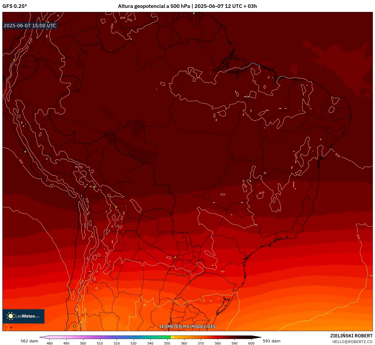 GFS model - Brasil, Altura geopotencial a 500 hPa GFS model - Brasil, Altura geopotencial a 500 hPa