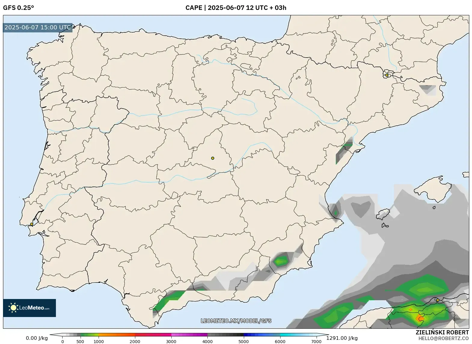 GFS model - España, CAPE GFS model - España, CAPE