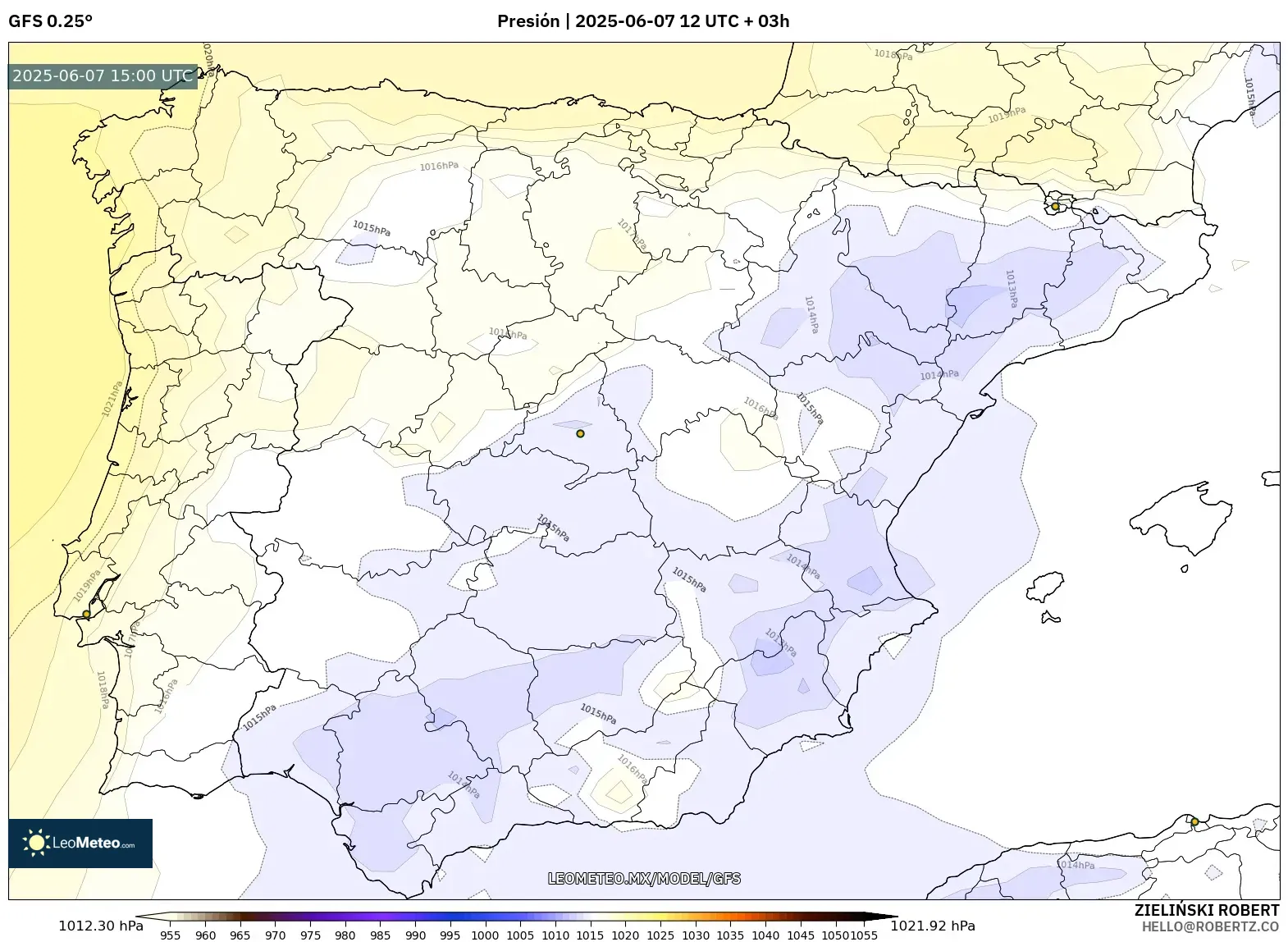 GFS model - España, Presión GFS model - España, Presión
