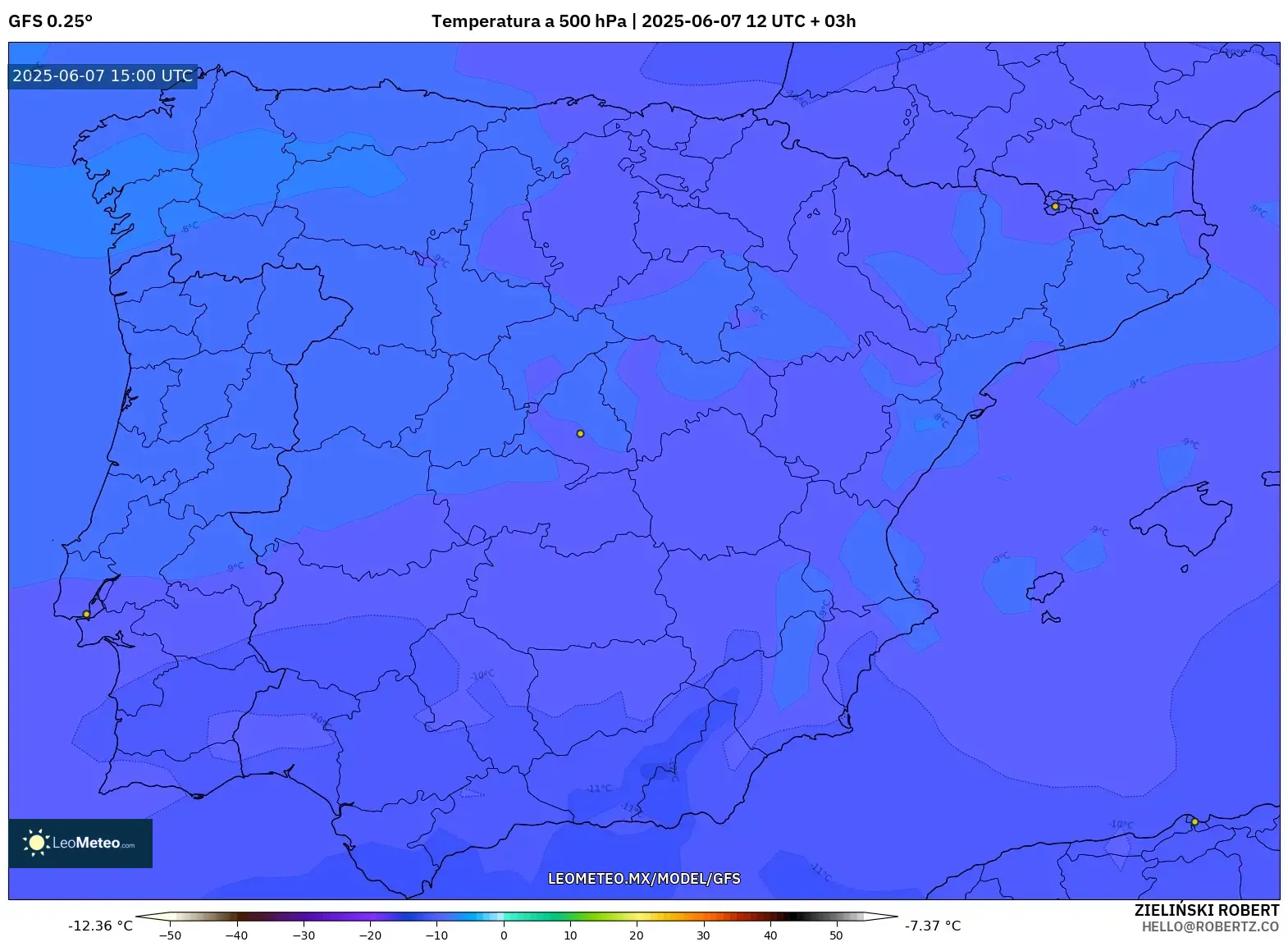 GFS model - España, Temperatura a 500 hPa