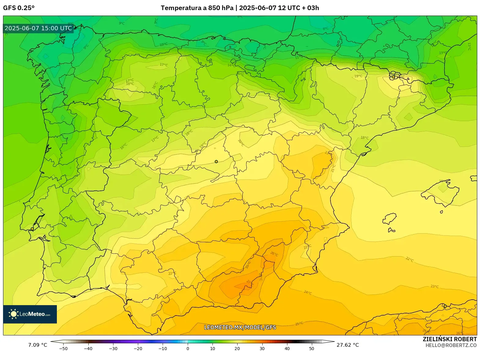 GFS model - España, Temperatura a 850 hPa GFS model - España, Temperatura a 850 hPa