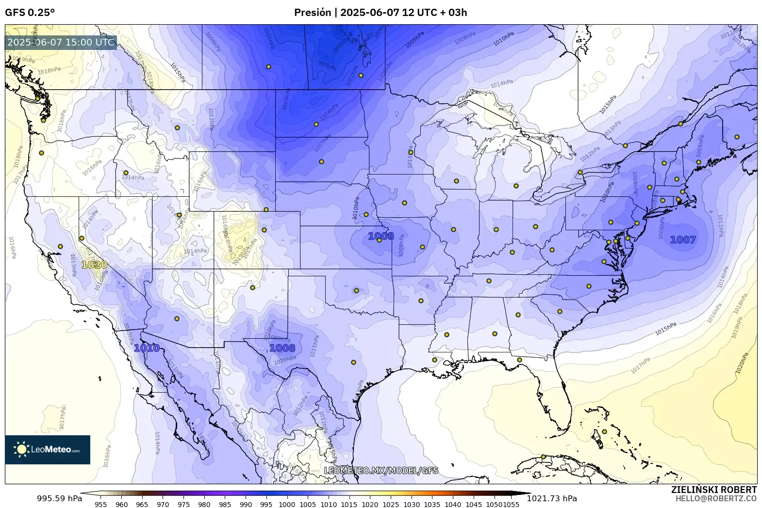 GFS model - Estados Unidos, Presión GFS model - Estados Unidos, Presión