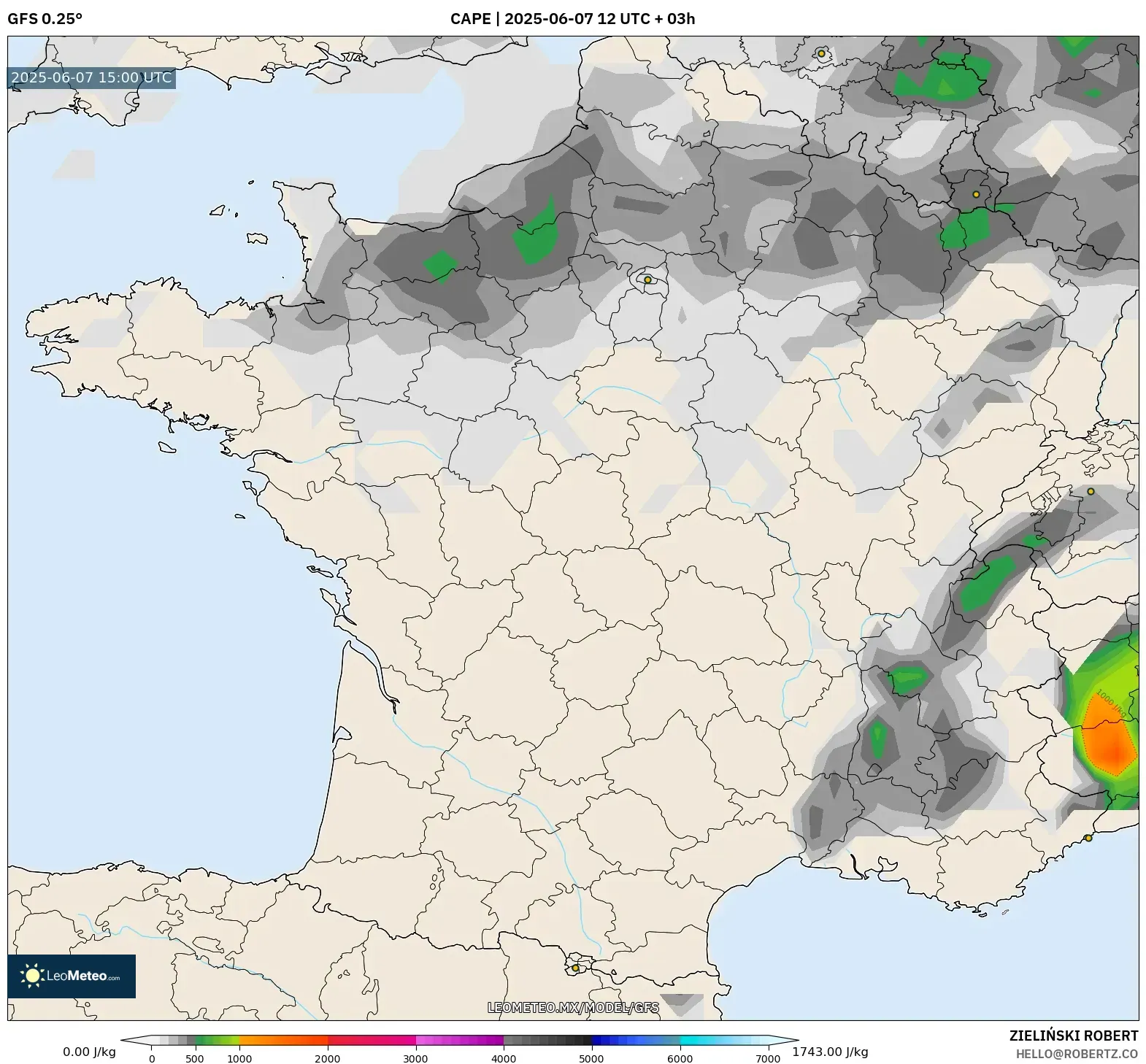 GFS model - Francia, CAPE GFS model - Francia, CAPE