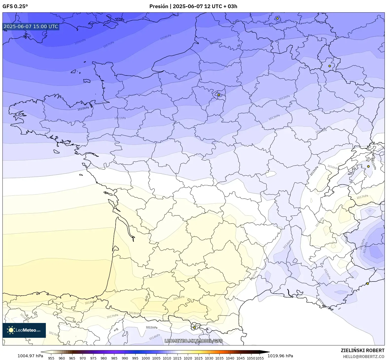 GFS model - Francia, Presión GFS model - Francia, Presión