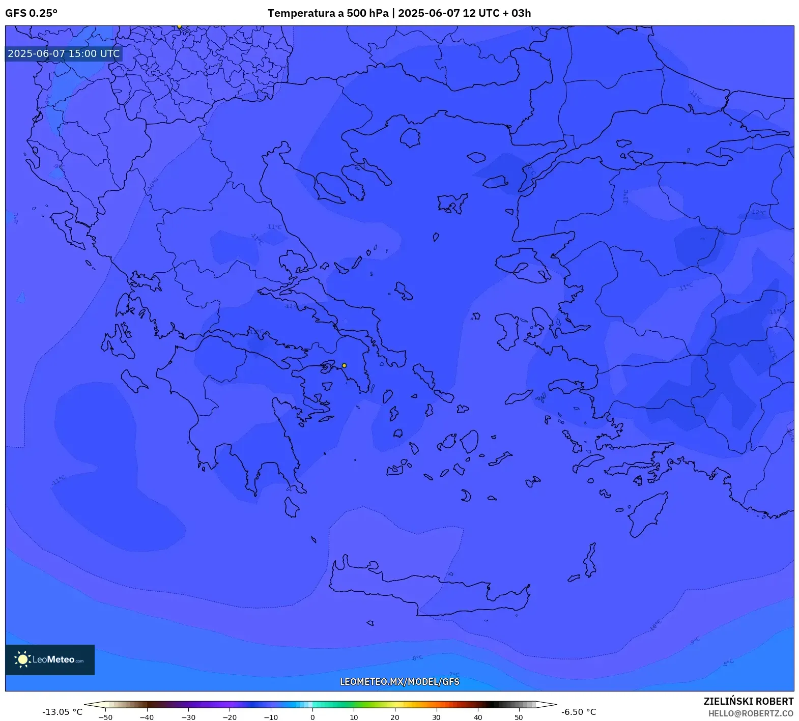 GFS model - Grecia, Temperatura a 500 hPa GFS model - Grecia, Temperatura a 500 hPa
