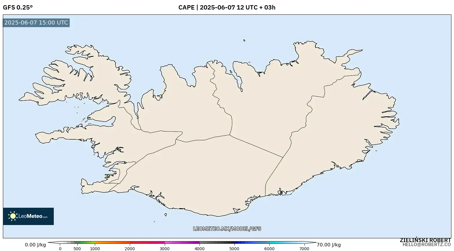 GFS model - Islandia, CAPE GFS model - Islandia, CAPE