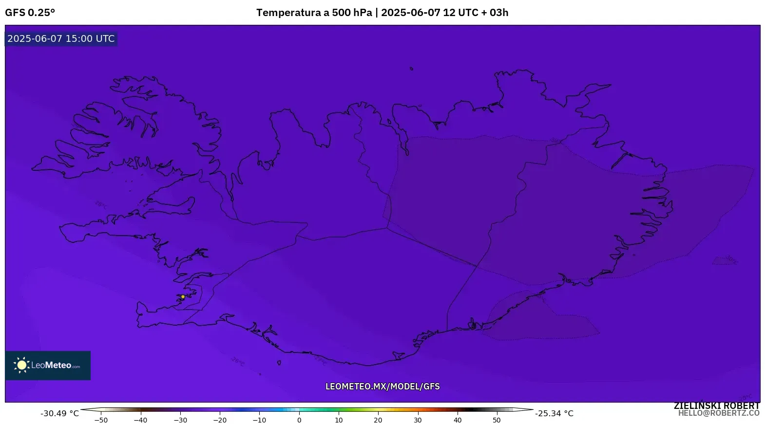 GFS model - Islandia, Temperatura a 500 hPa GFS model - Islandia, Temperatura a 500 hPa