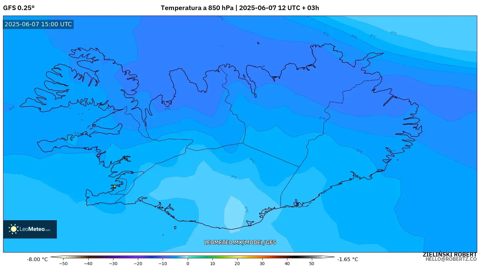 GFS model - Islandia, Temperatura a 850 hPa GFS model - Islandia, Temperatura a 850 hPa
