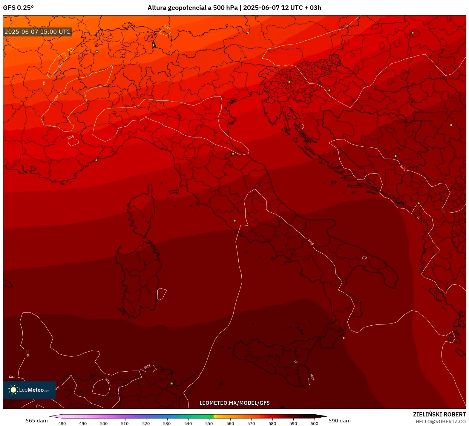 GFS model - Italia, Altura geopotencial a 500 hPa GFS model - Italia, Altura geopotencial a 500 hPa