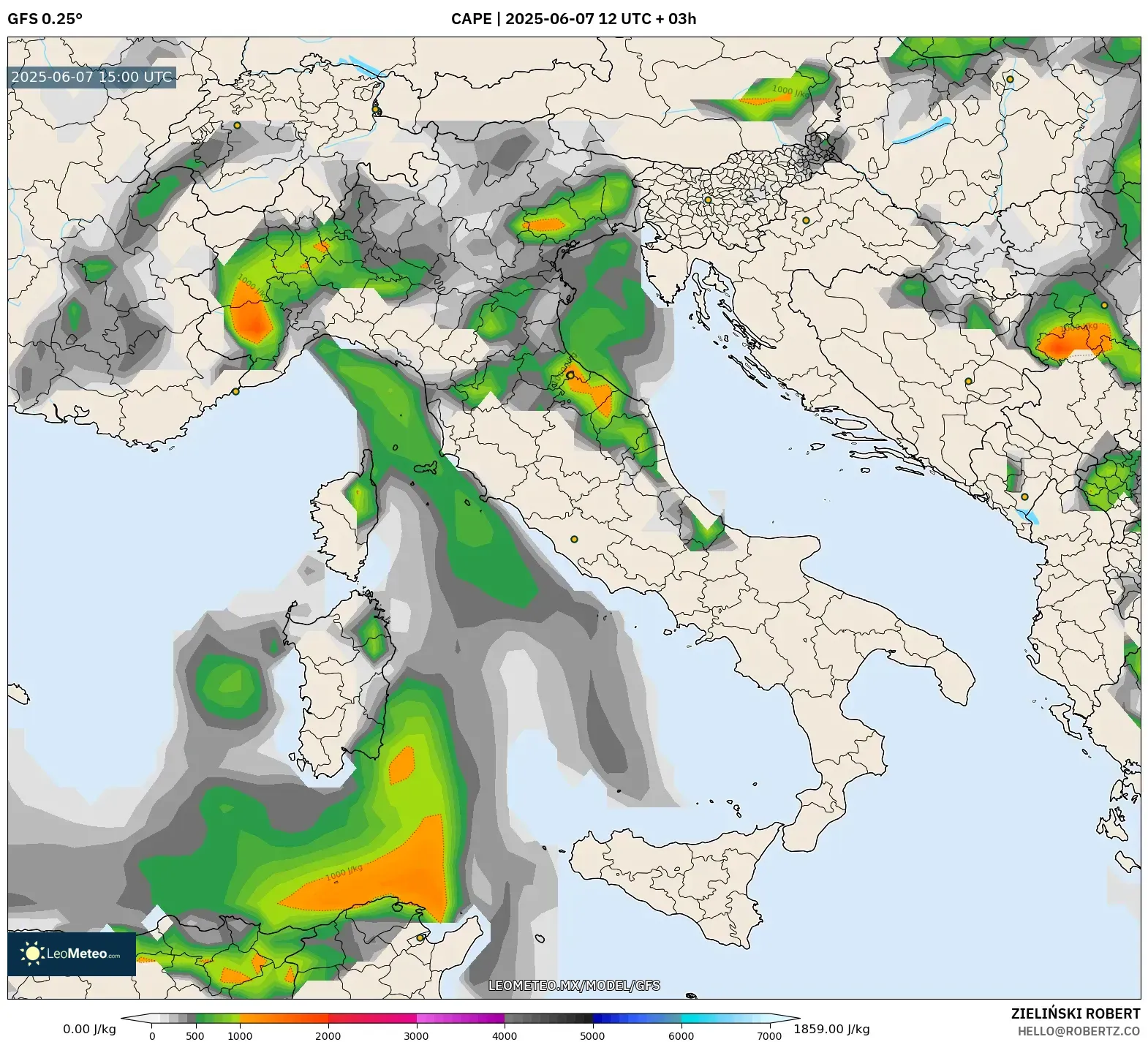 GFS model - Italia, CAPE GFS model - Italia, CAPE