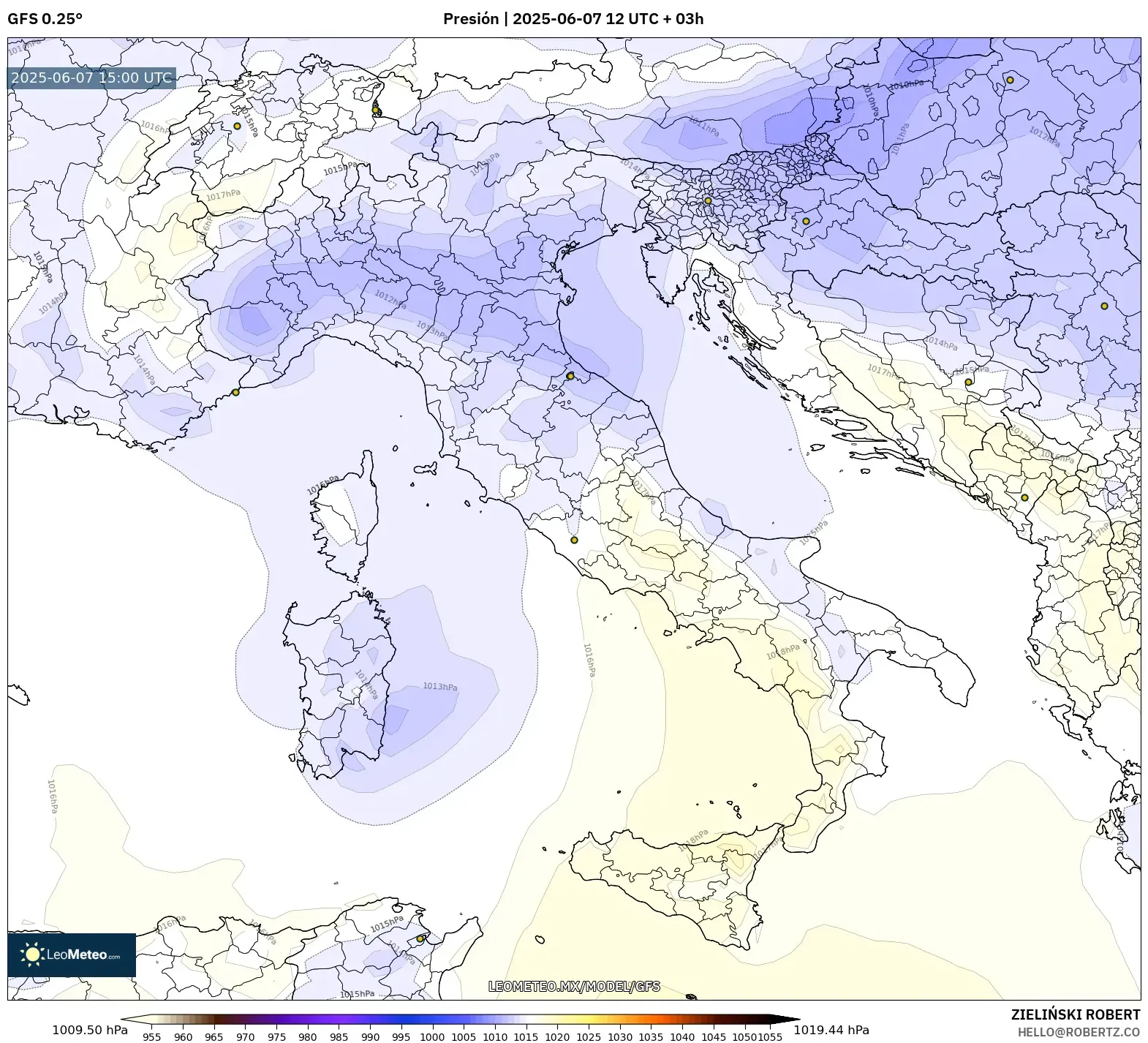 GFS model - Italia, Presión GFS model - Italia, Presión