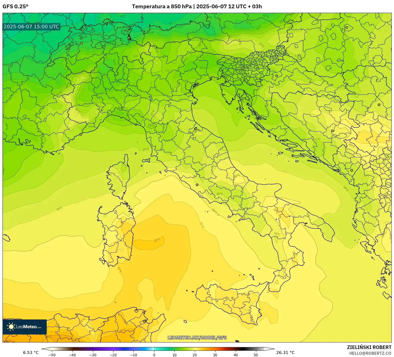 GFS model - Italia, Temperatura a 850 hPa GFS model - Italia, Temperatura a 850 hPa
