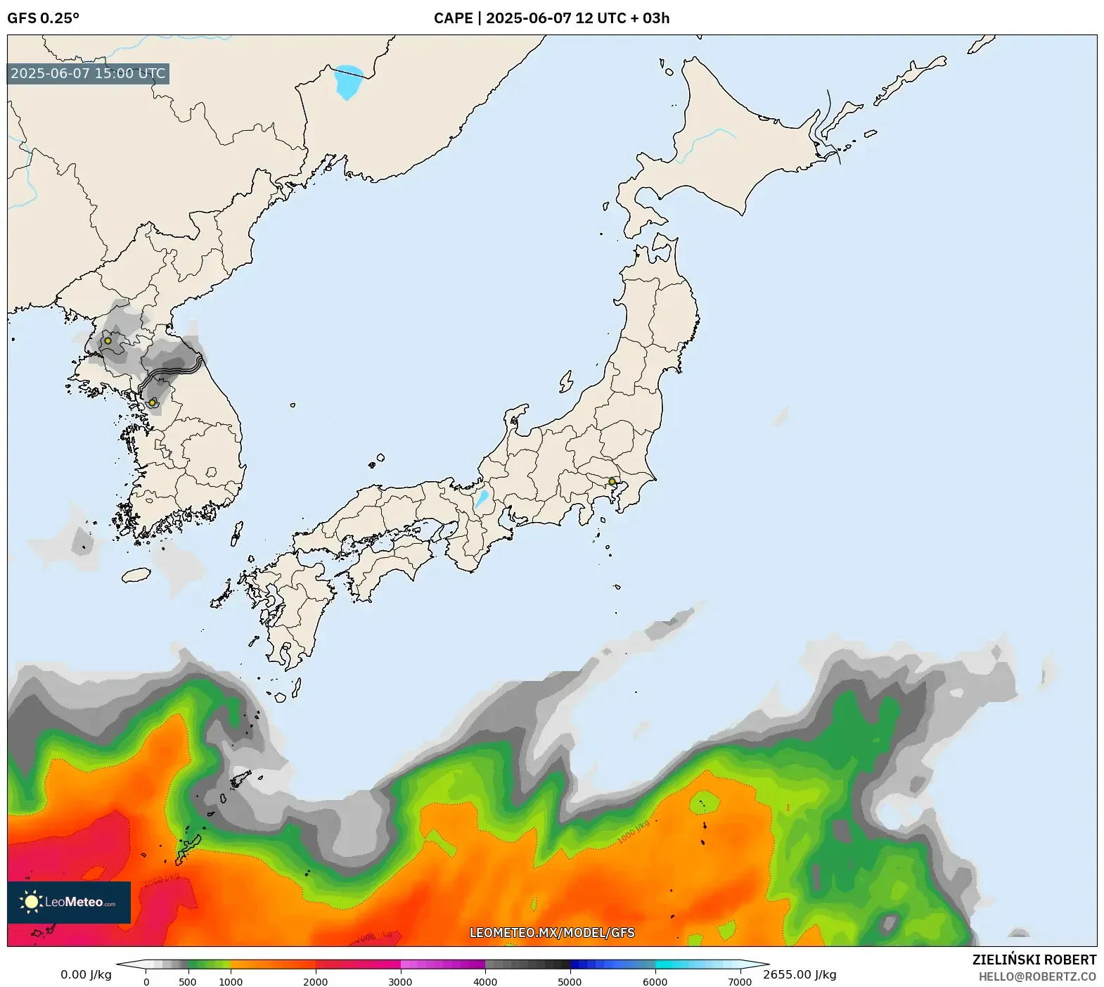 GFS model - Japón, CAPE
