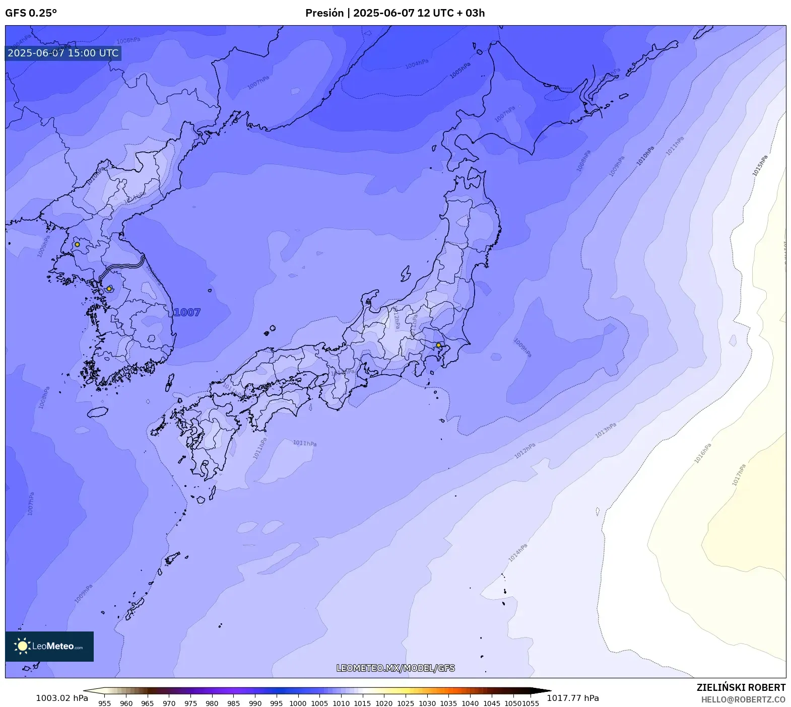 GFS model - Japón, Presión