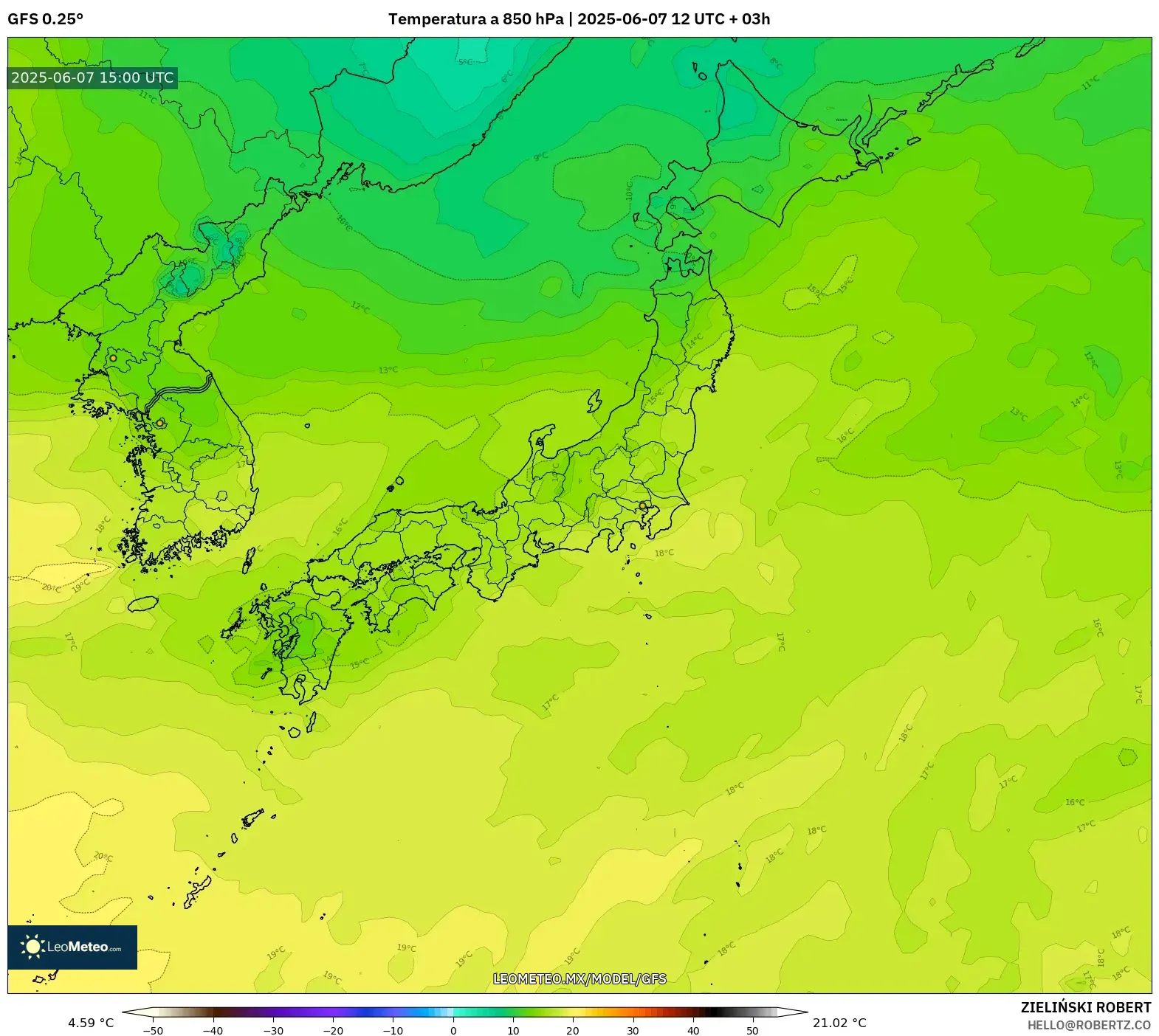 GFS model - Japón, Temperatura a 850 hPa GFS model - Japón, Temperatura a 850 hPa
