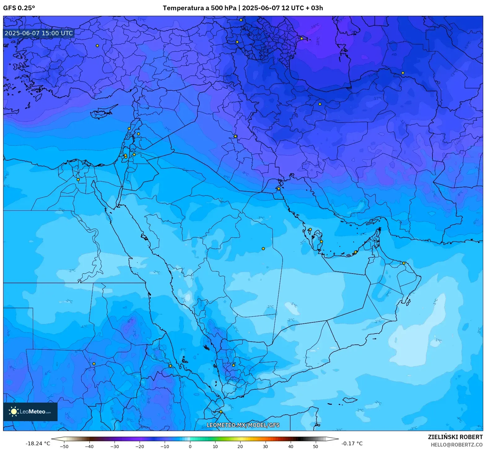 GFS model - Oriente Medio, Temperatura a 500 hPa