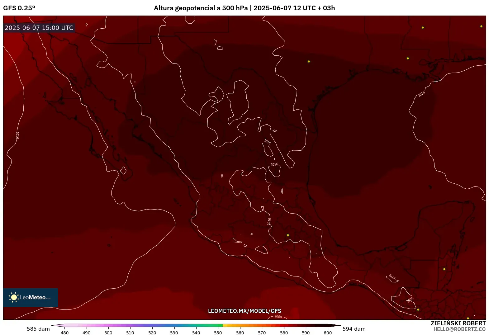 GFS model - México, Altura geopotencial a 500 hPa
