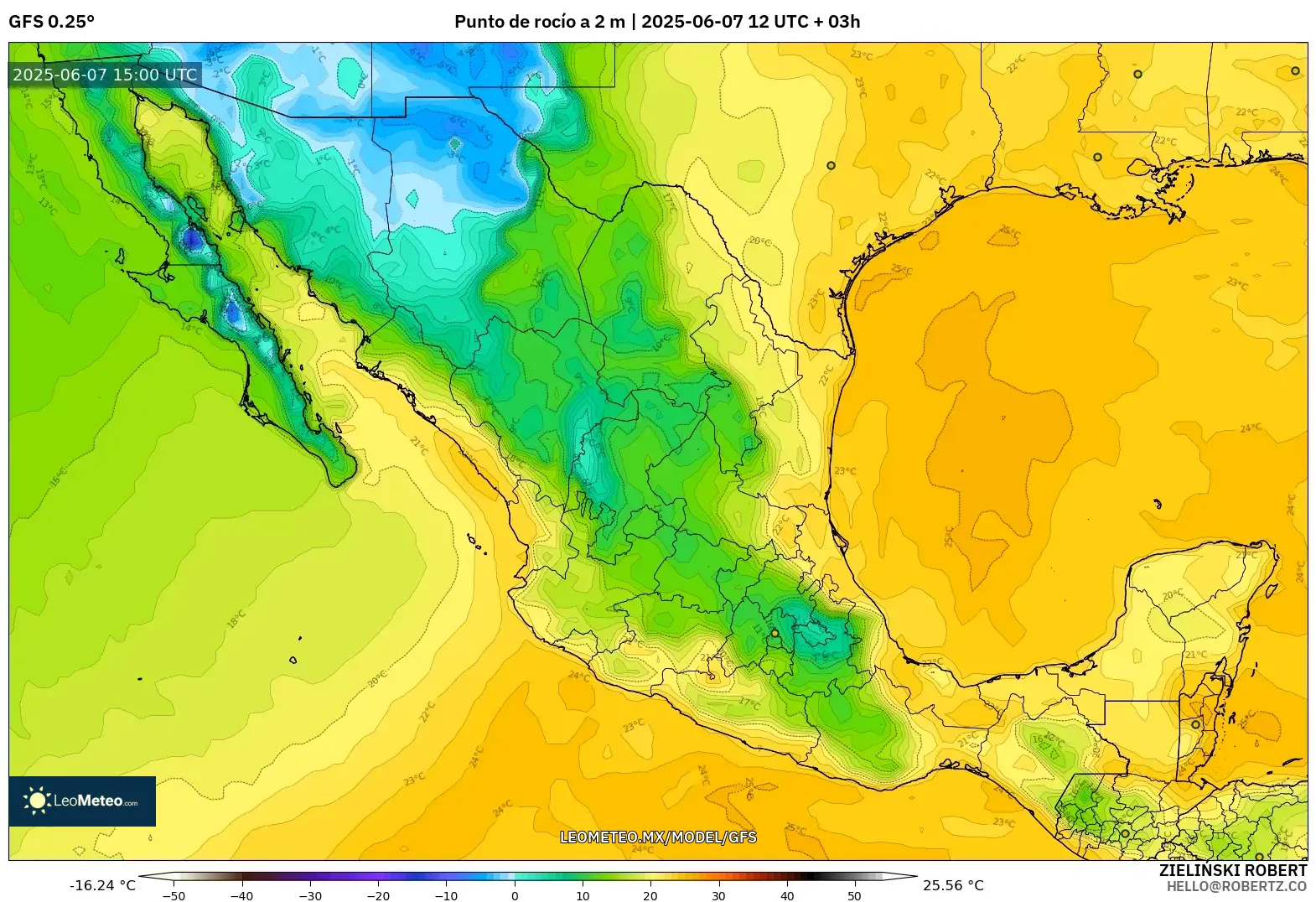 GFS model - México, Punto de rocío a 2 m