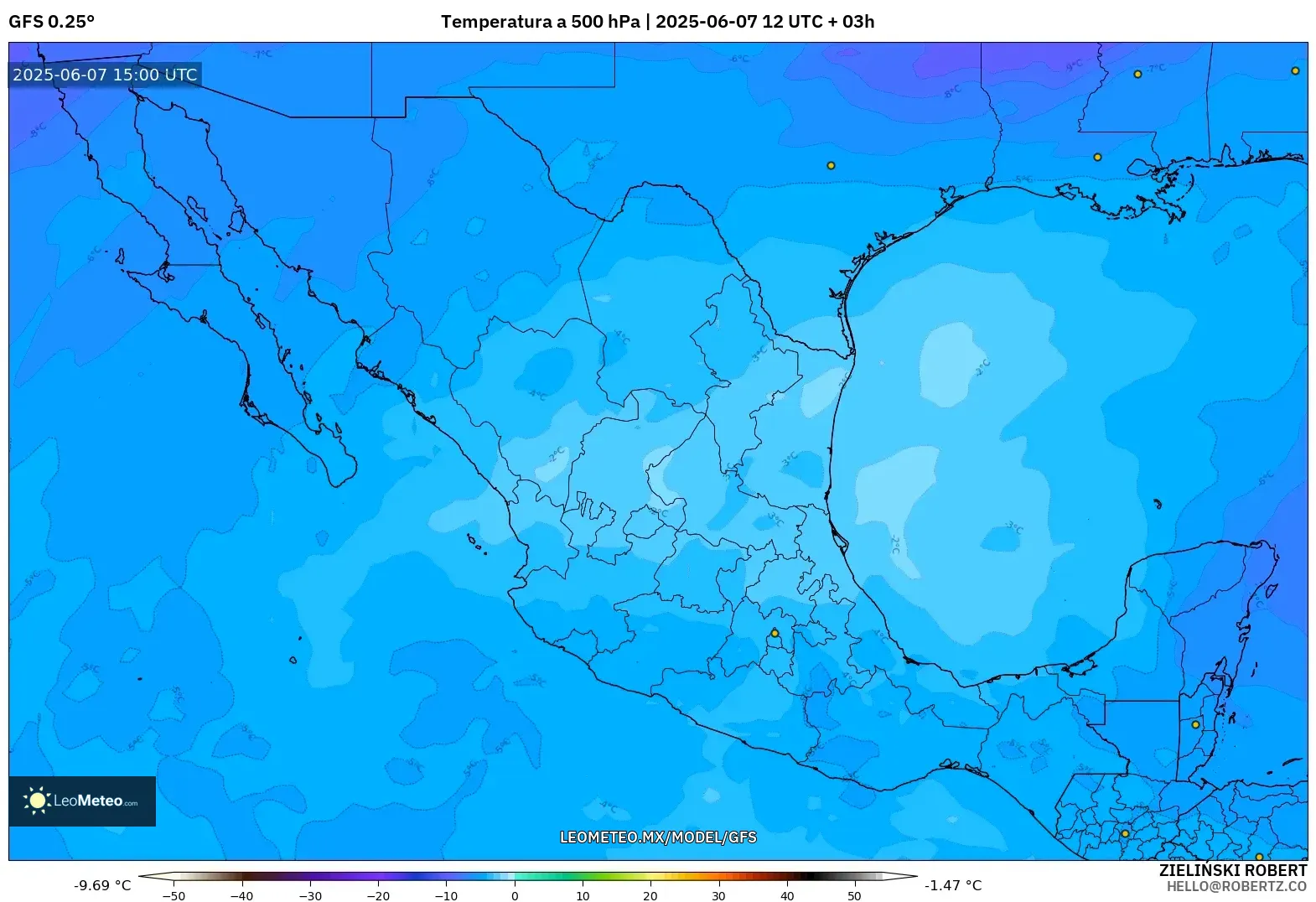 GFS model - México, Temperatura a 500 hPa