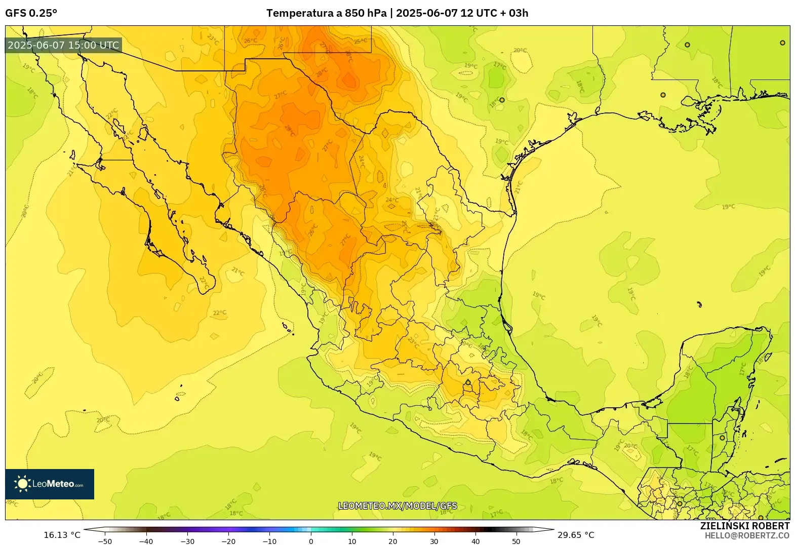 GFS model - México, Temperatura a 850 hPa