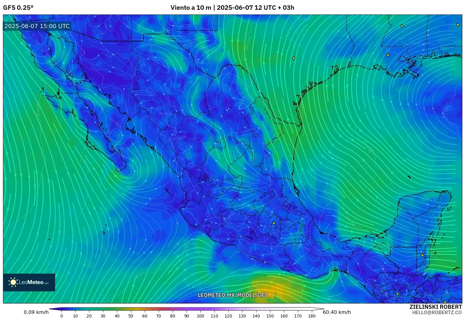 GFS model - México, Viento a 10 m
