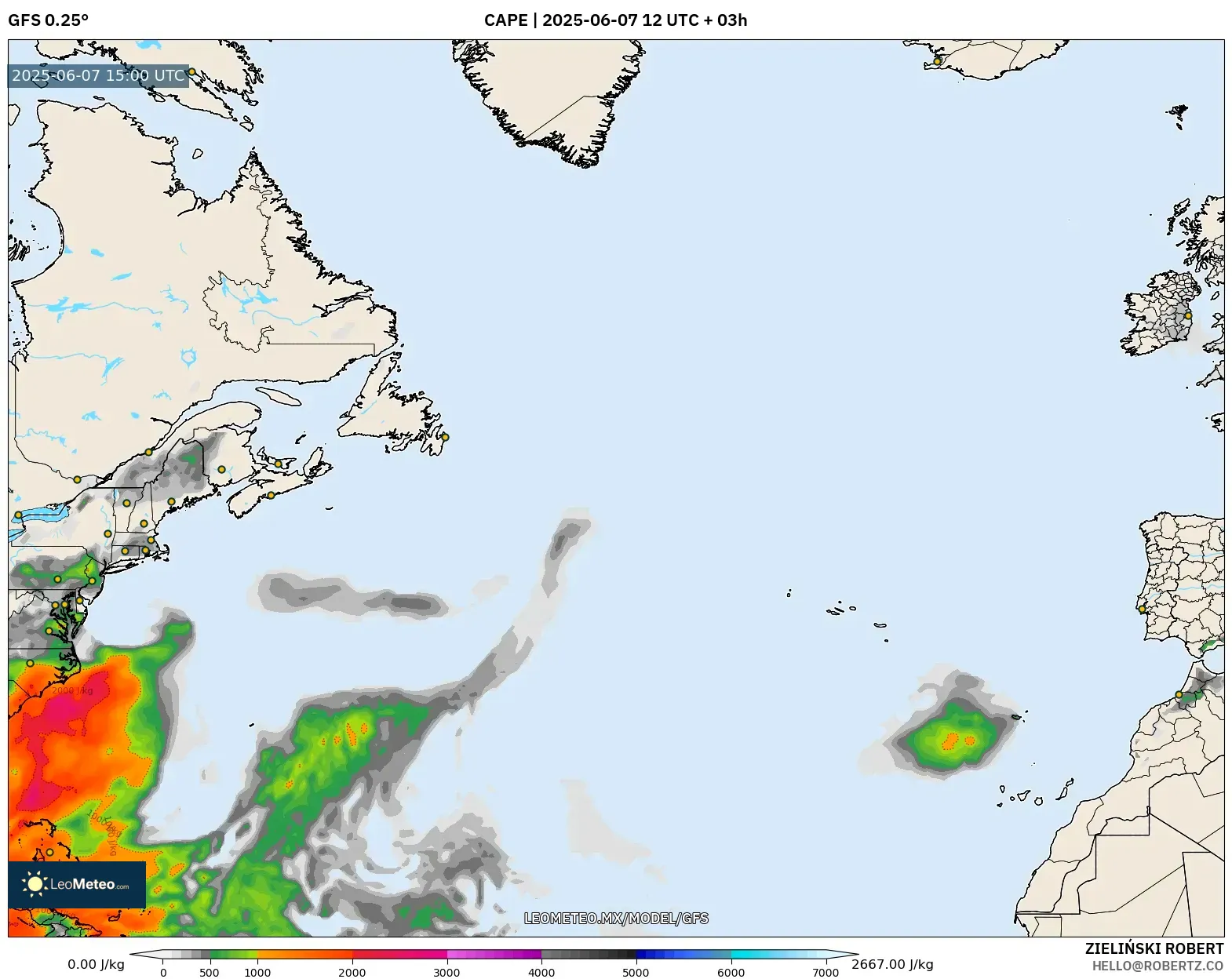 GFS model - Norte Atlántico, CAPE GFS model - Norte Atlántico, CAPE