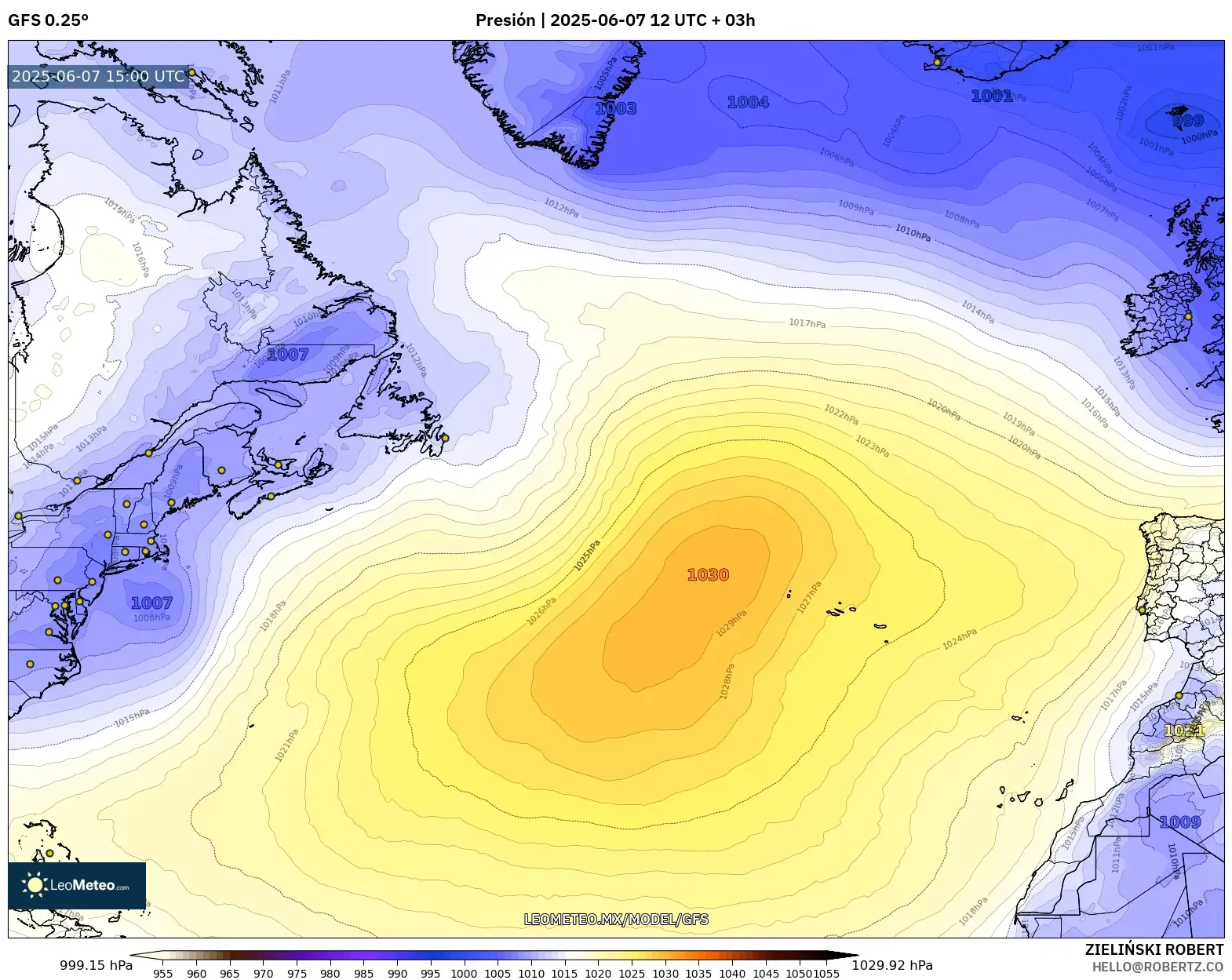 GFS model - Norte Atlántico, Presión GFS model - Norte Atlántico, Presión