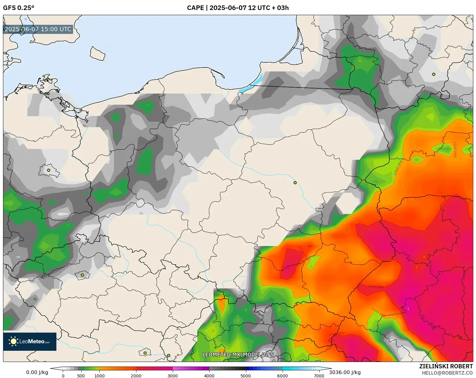 GFS model - Polonia, CAPE GFS model - Polonia, CAPE