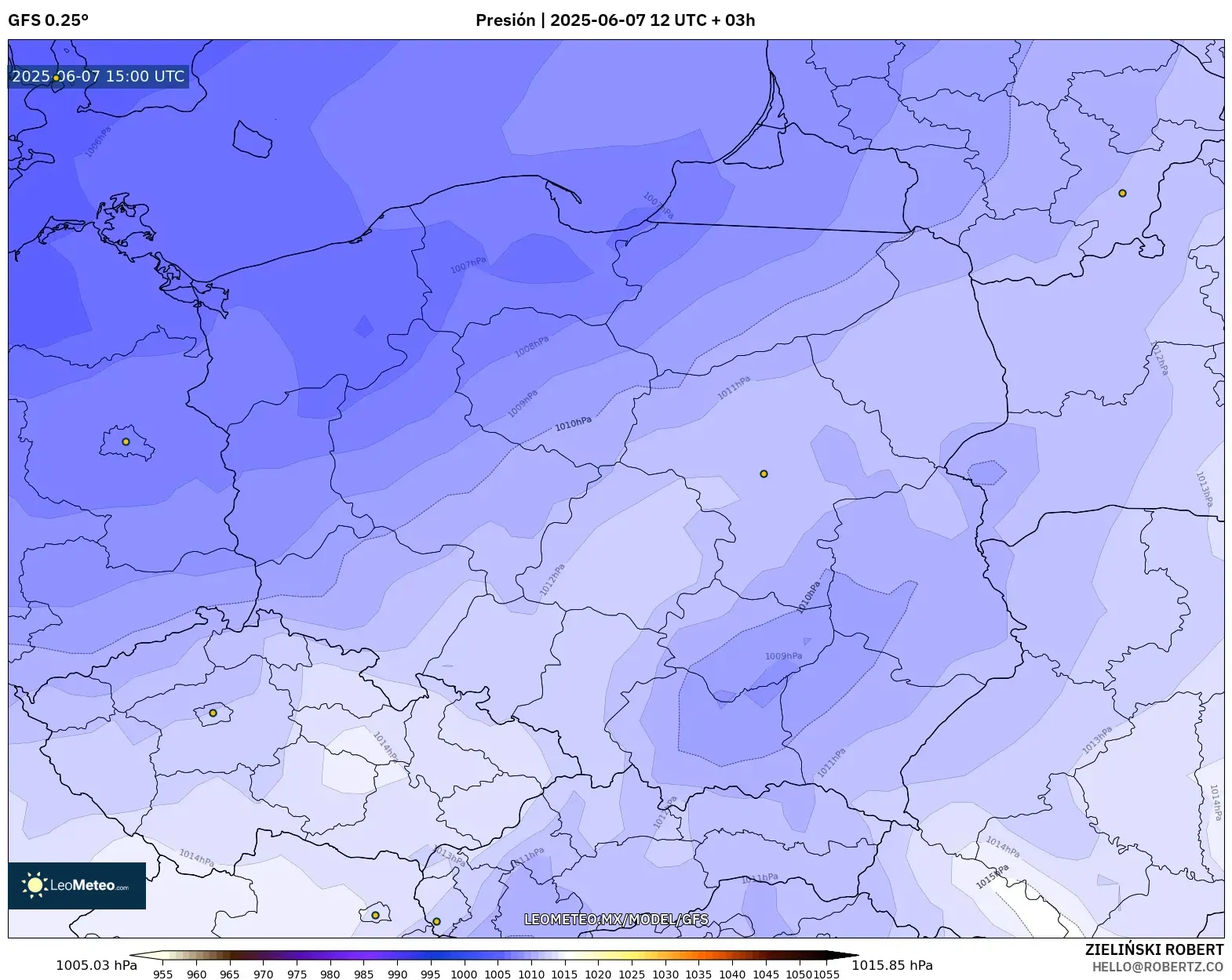 GFS model - Polonia, Presión GFS model - Polonia, Presión