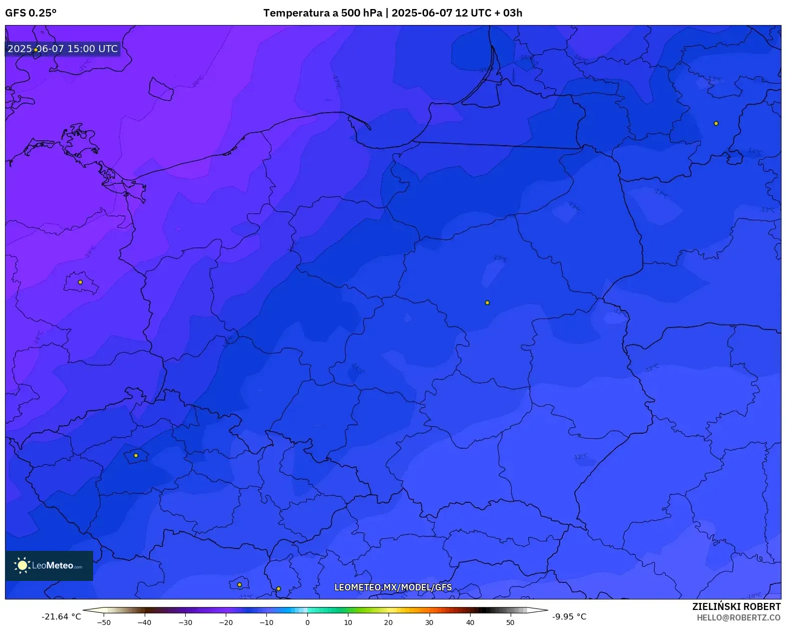 GFS model - Polonia, Temperatura a 500 hPa GFS model - Polonia, Temperatura a 500 hPa