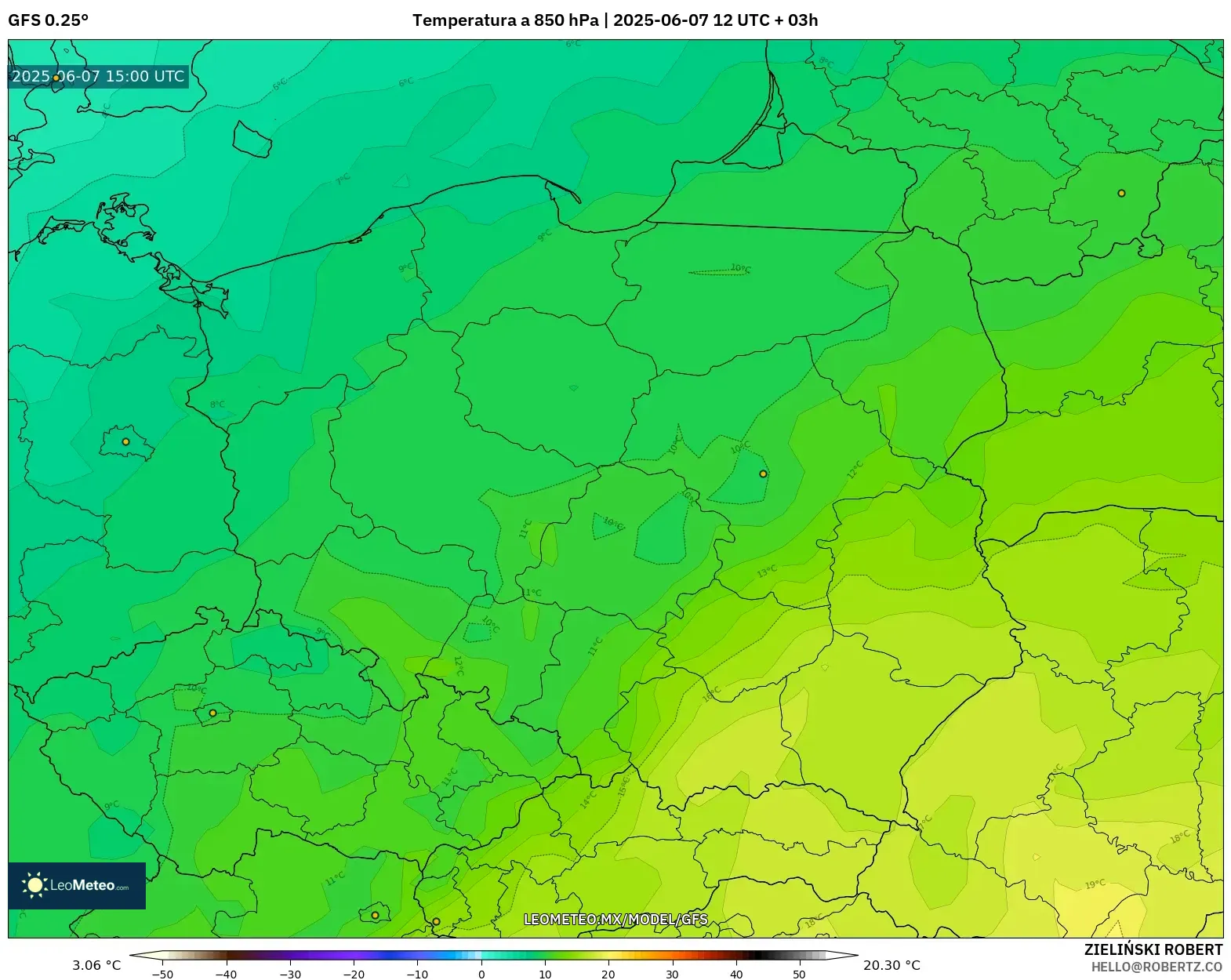 GFS model - Polonia, Temperatura a 850 hPa GFS model - Polonia, Temperatura a 850 hPa