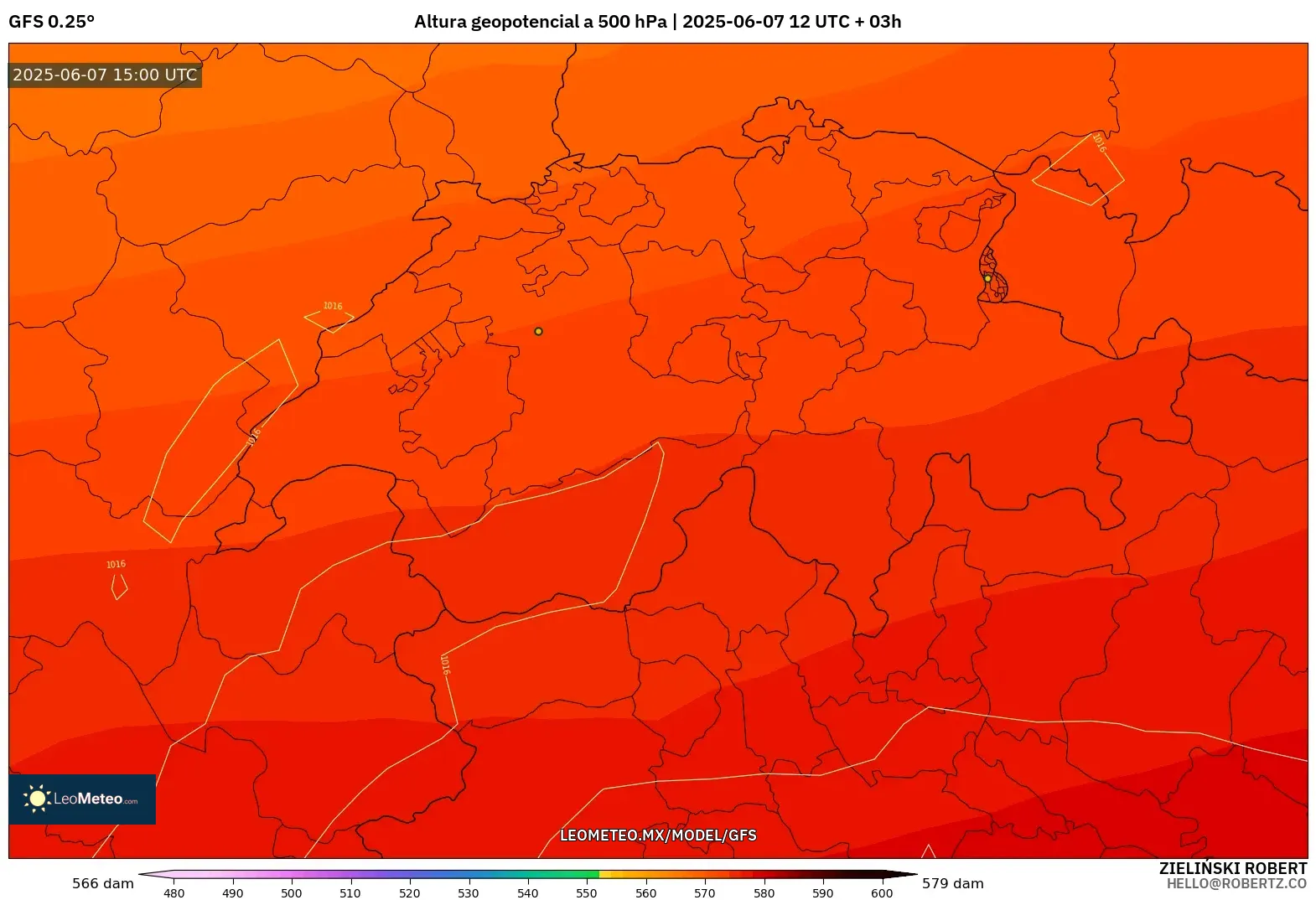 GFS model - Suiza, Altura geopotencial a 500 hPa GFS model - Suiza, Altura geopotencial a 500 hPa