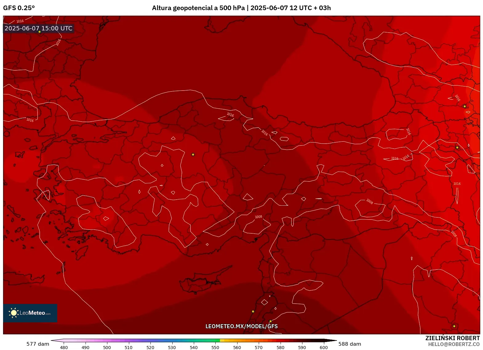 GFS model - Turquía, Altura geopotencial a 500 hPa GFS model - Turquía, Altura geopotencial a 500 hPa