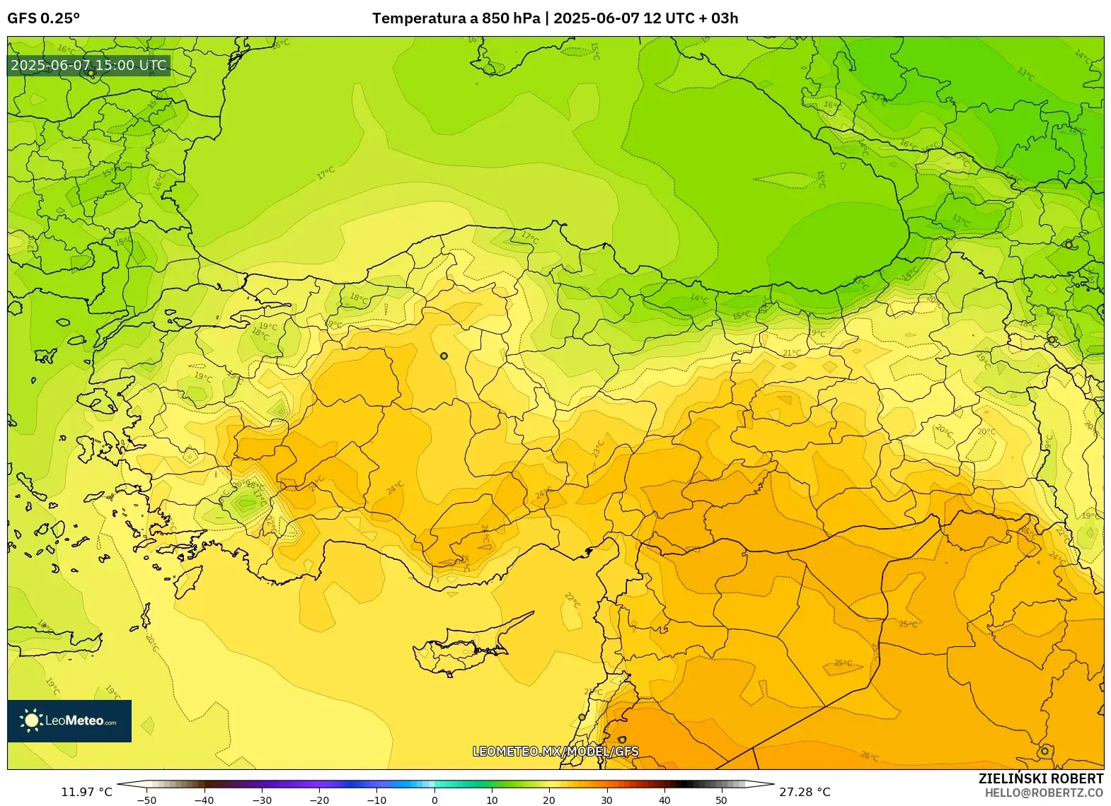 GFS model - Turquía, Temperatura a 850 hPa GFS model - Turquía, Temperatura a 850 hPa