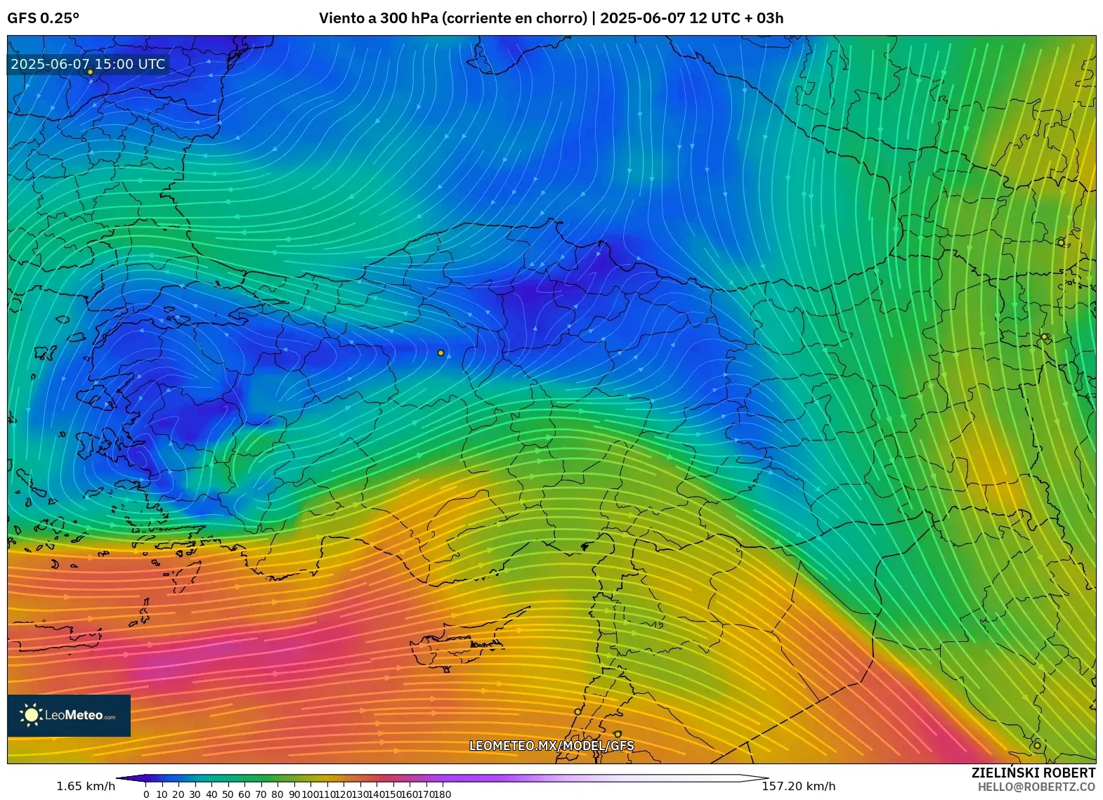 GFS model - Turquía, Viento a 300 hPa (corriente en chorro) GFS model - Turquía, Viento a 300 hPa (corriente en chorro)